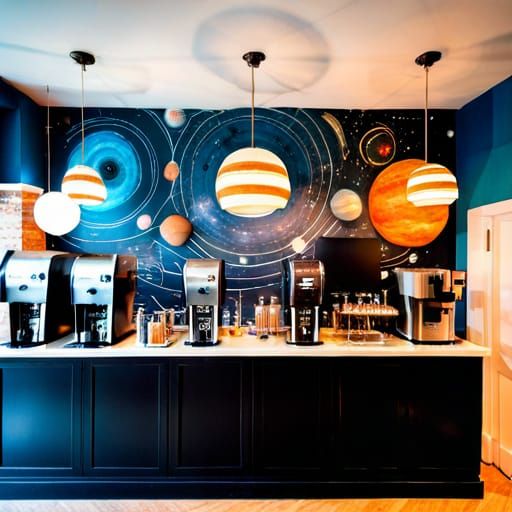 Cosmic Coffee Bar with Galaxy View