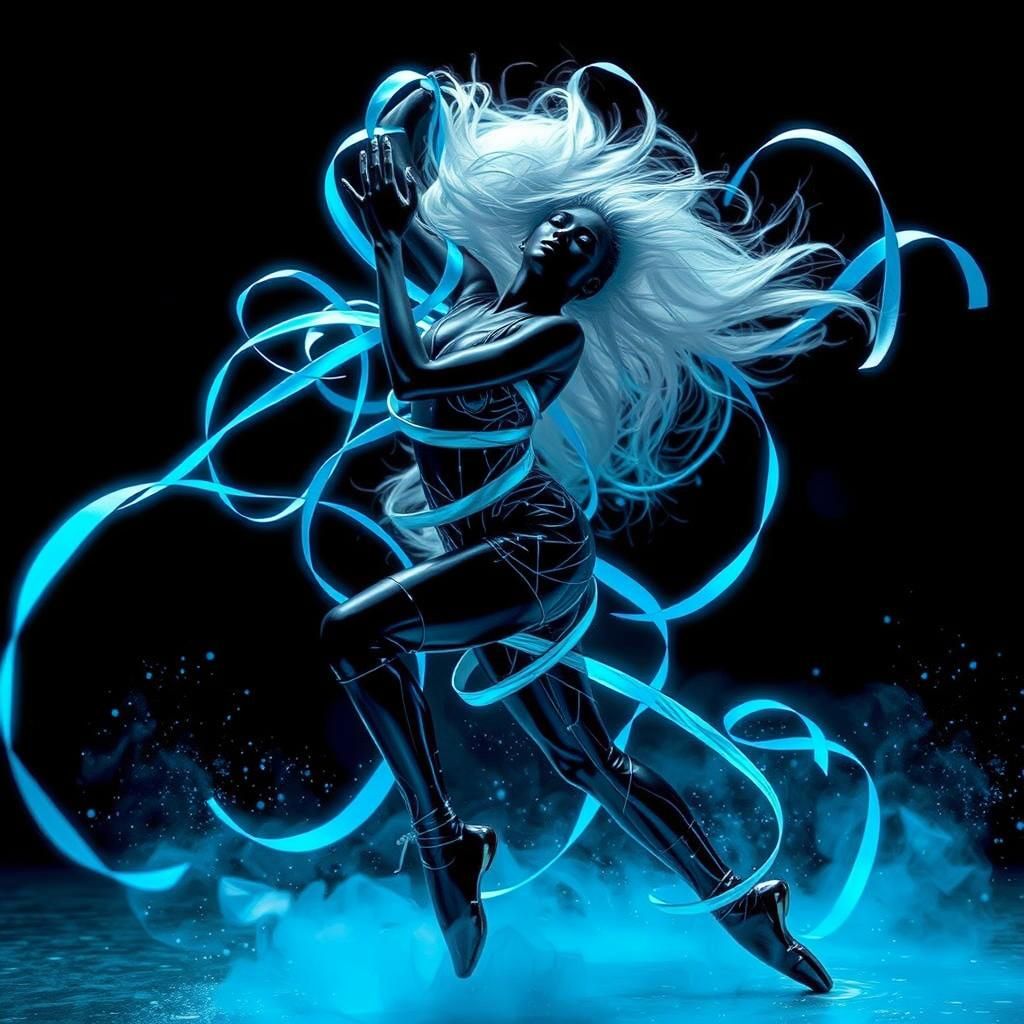 Neon Dancer Silhouette in Biomechanical Style