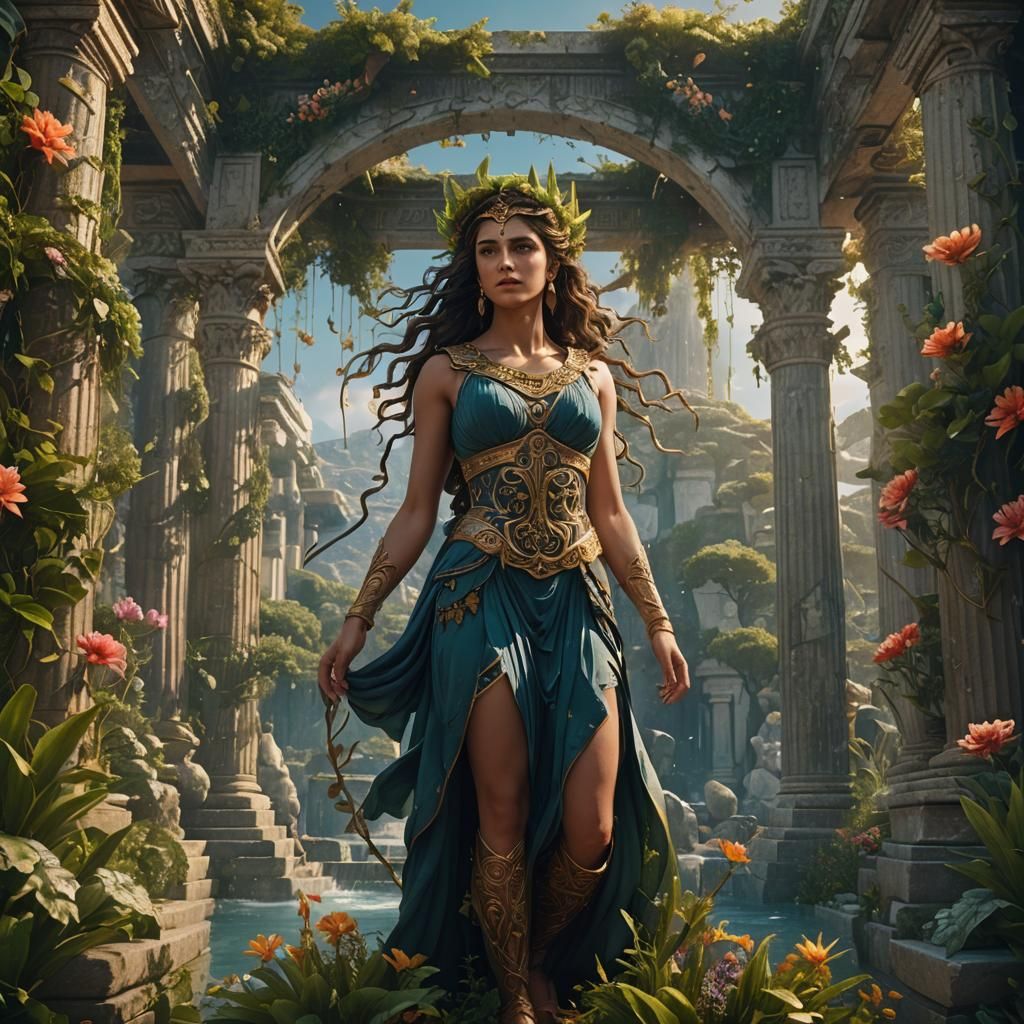 Greek Goddess in Suspended Garden: Fantasy Art