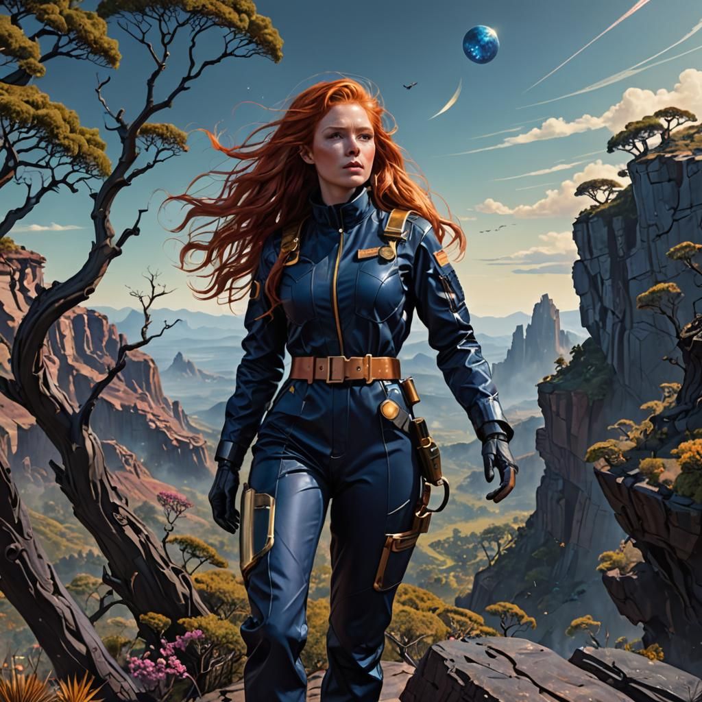 Steampunk Redhead Gazing at Alien World