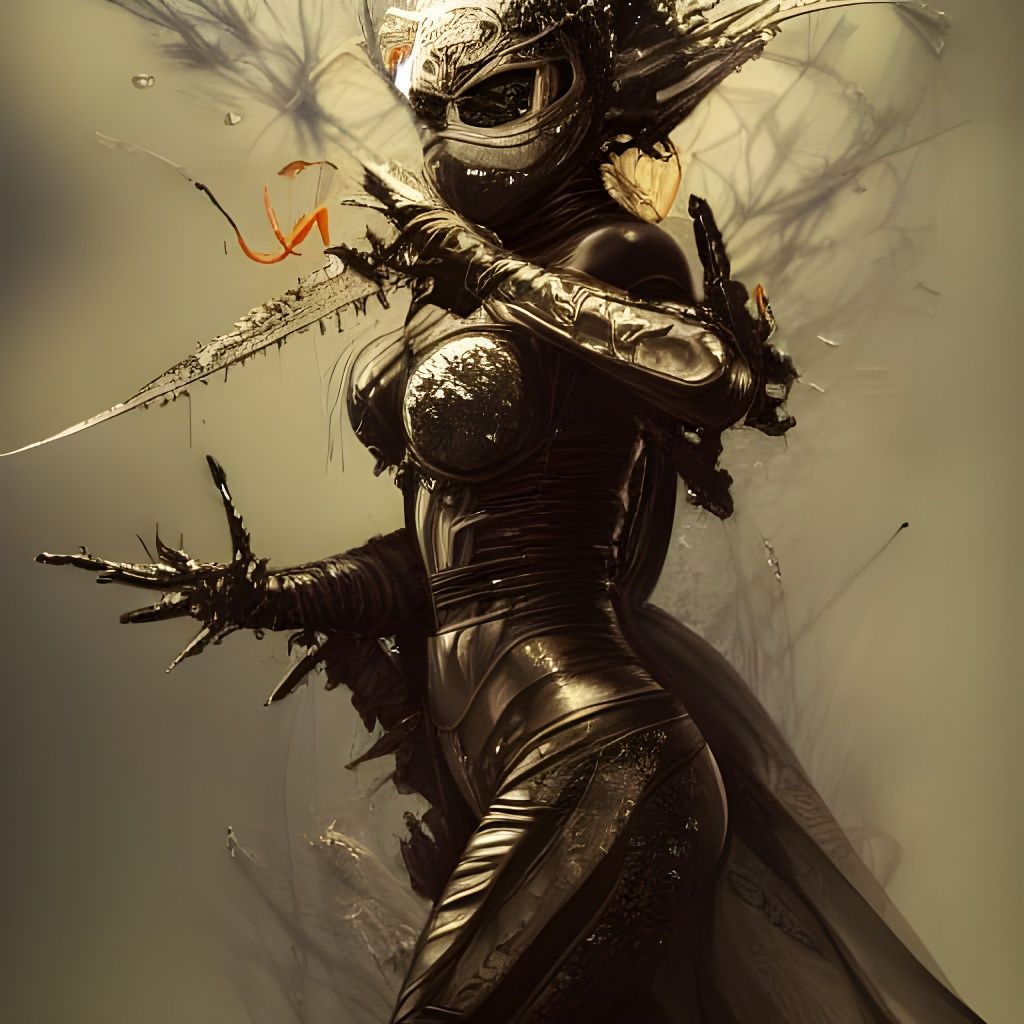 Masked Ninja Disintegrating into Fractal Iridescence