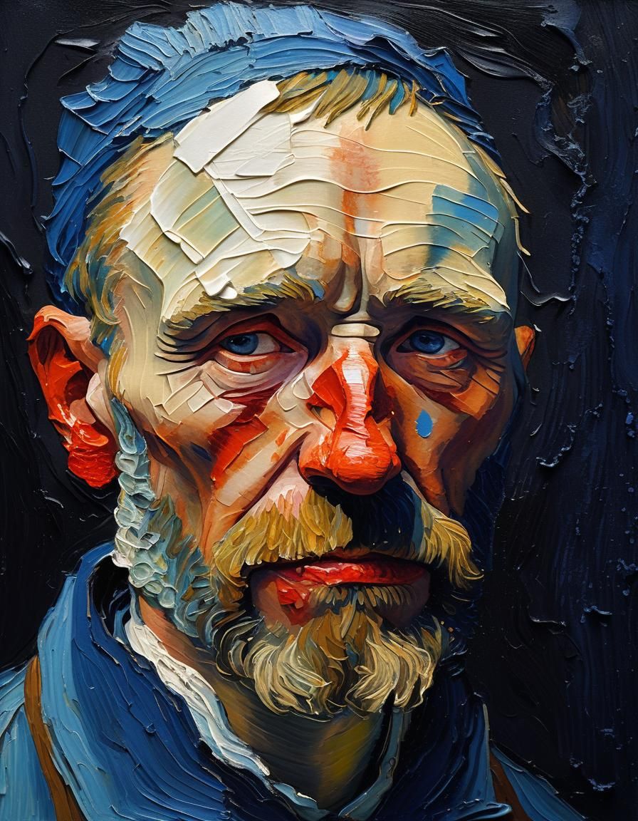 Van Gogh Portrait with Bandaged Ear as Impasto Painting
