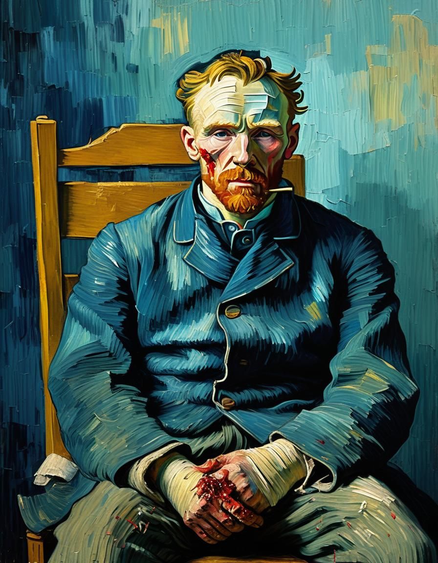 Emotive Portrait of Van Gogh with Bleeding Hands