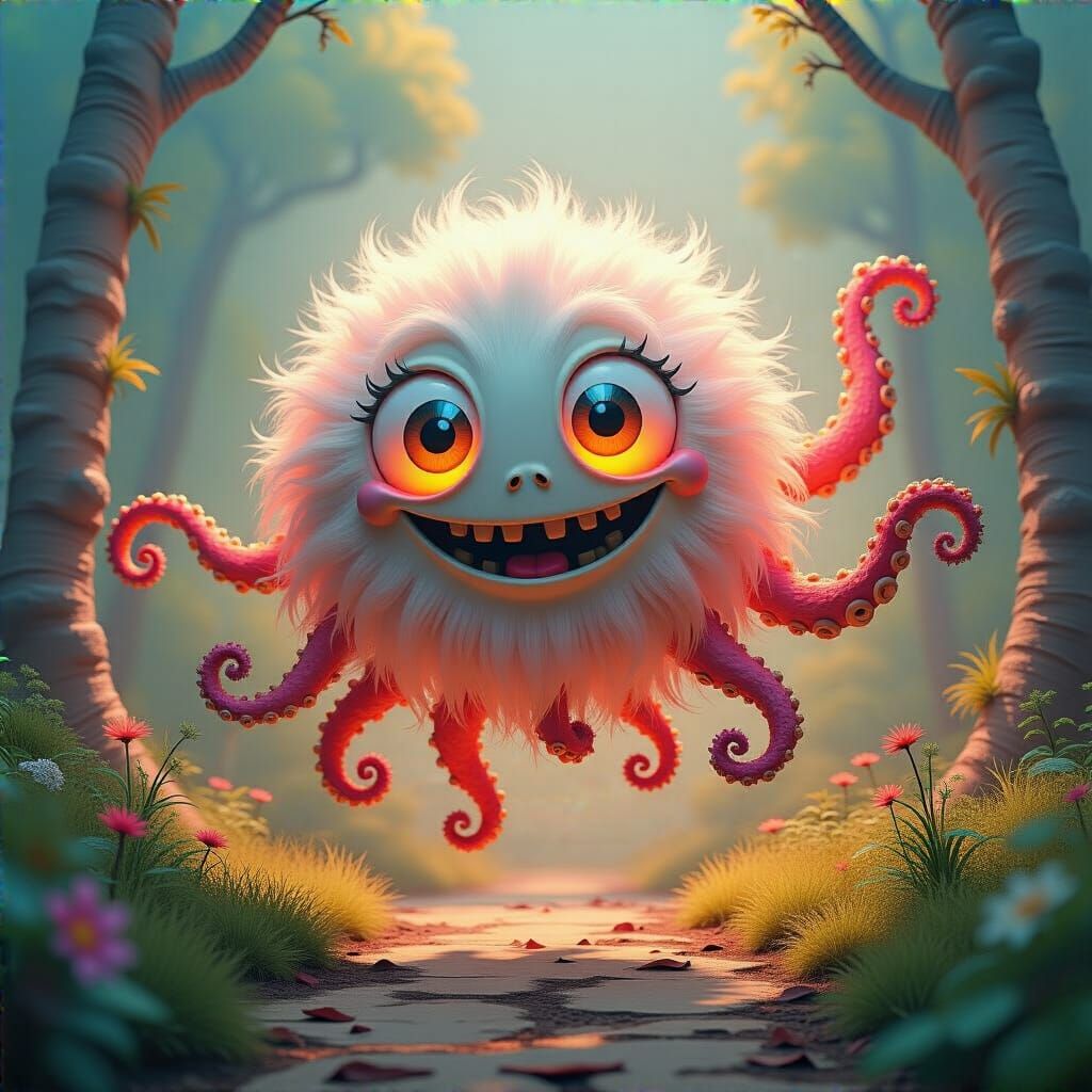 Friendly Eyeball Monster in Surreal 3D Style