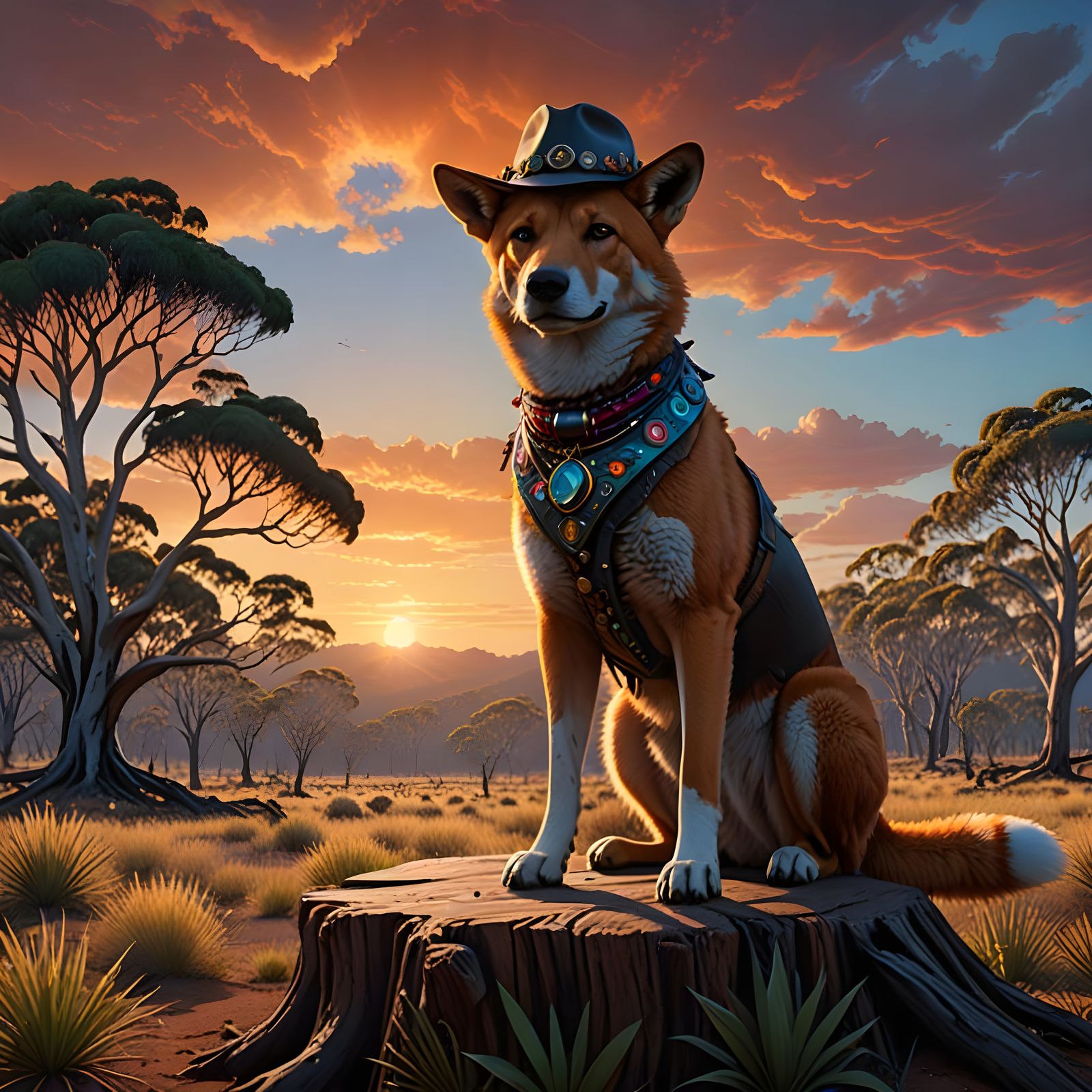 Dingo in Australian Sunset Landscape