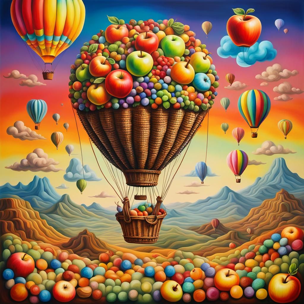 Surreal Hot Air Balloon Made of Fruit and Candy