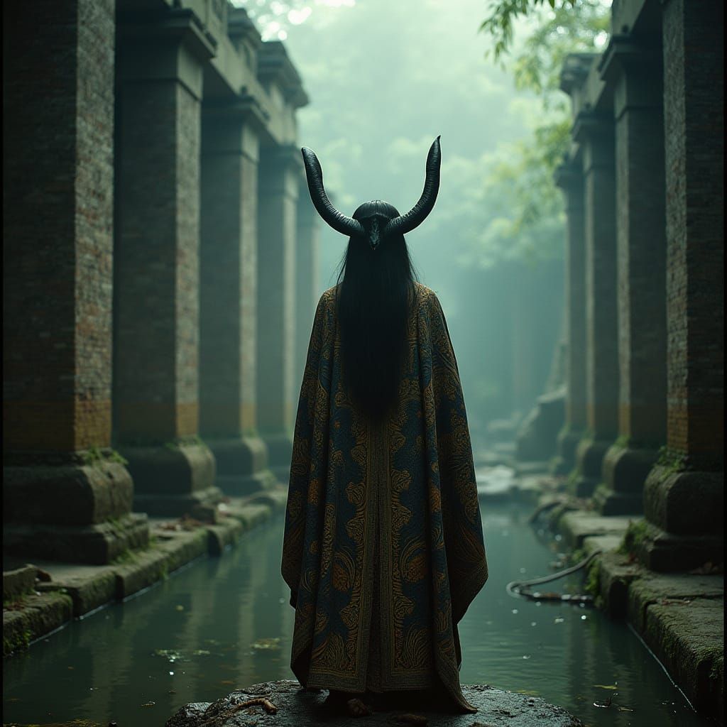 Sumerian Nagapriestess in Ancient Temple Ruins, Shrouded in ...