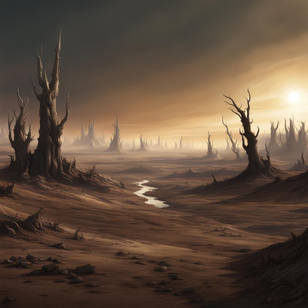 Barren Wasteland with Ethereal Light, Matte Painting