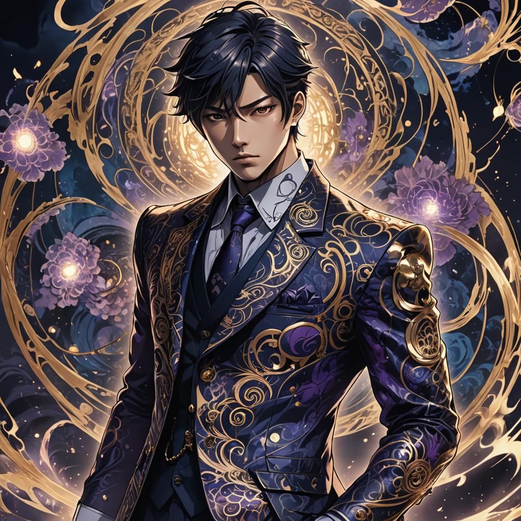 Dramatic Anime Key Visual of Hero in Suit