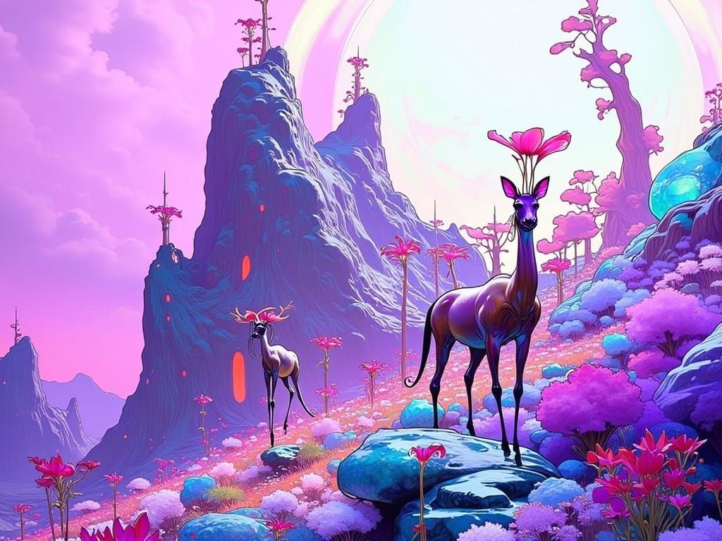 Surreal Alien Landscape in Metallic Art Nouveau Style