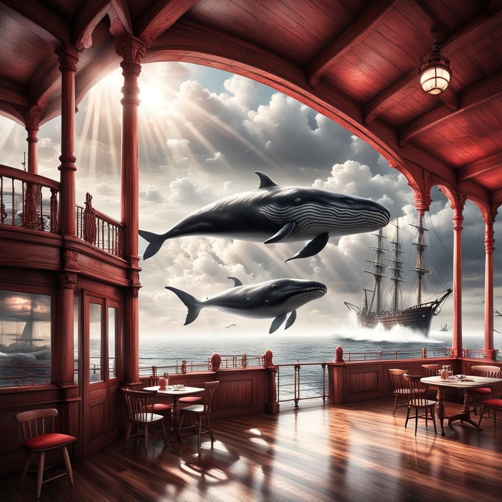 Whales and Sailboats from Coffee Shop Balcony