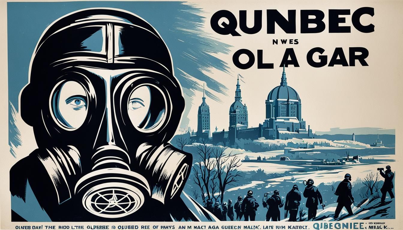 Cold War Propaganda Poster with Gas Mask in Quebec