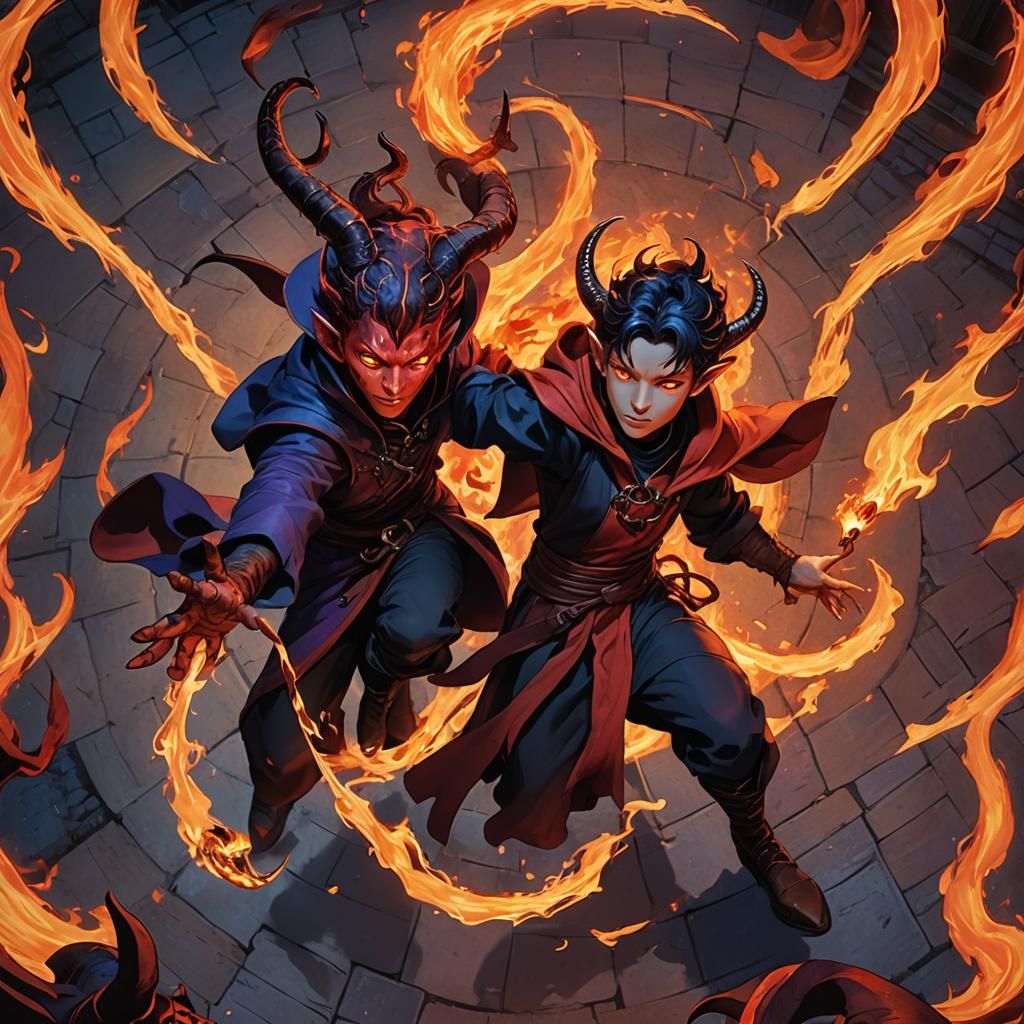 Anime Style Tiefling Sorcerer Casting Spell