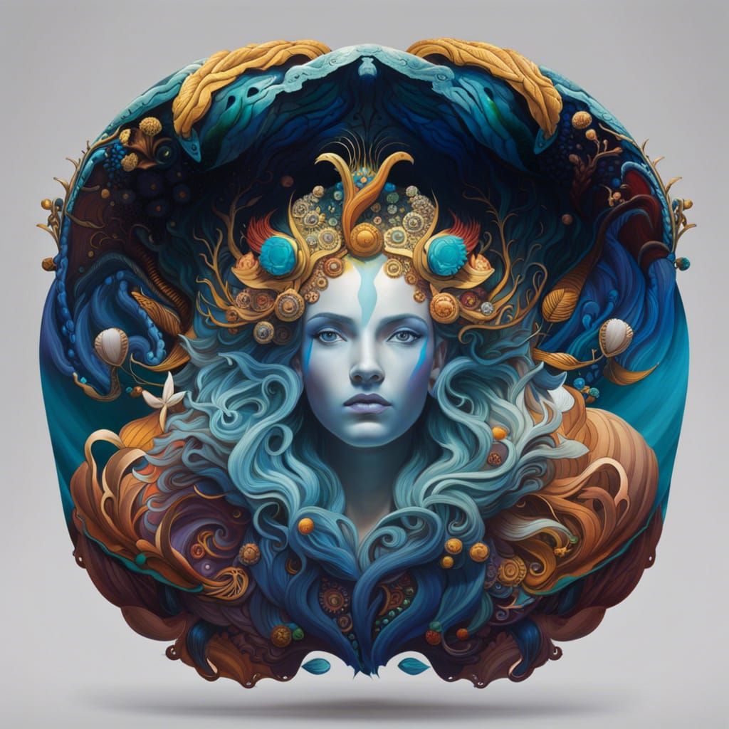 Ocean Spirit Portrait in Hyperrealistic Splash Art