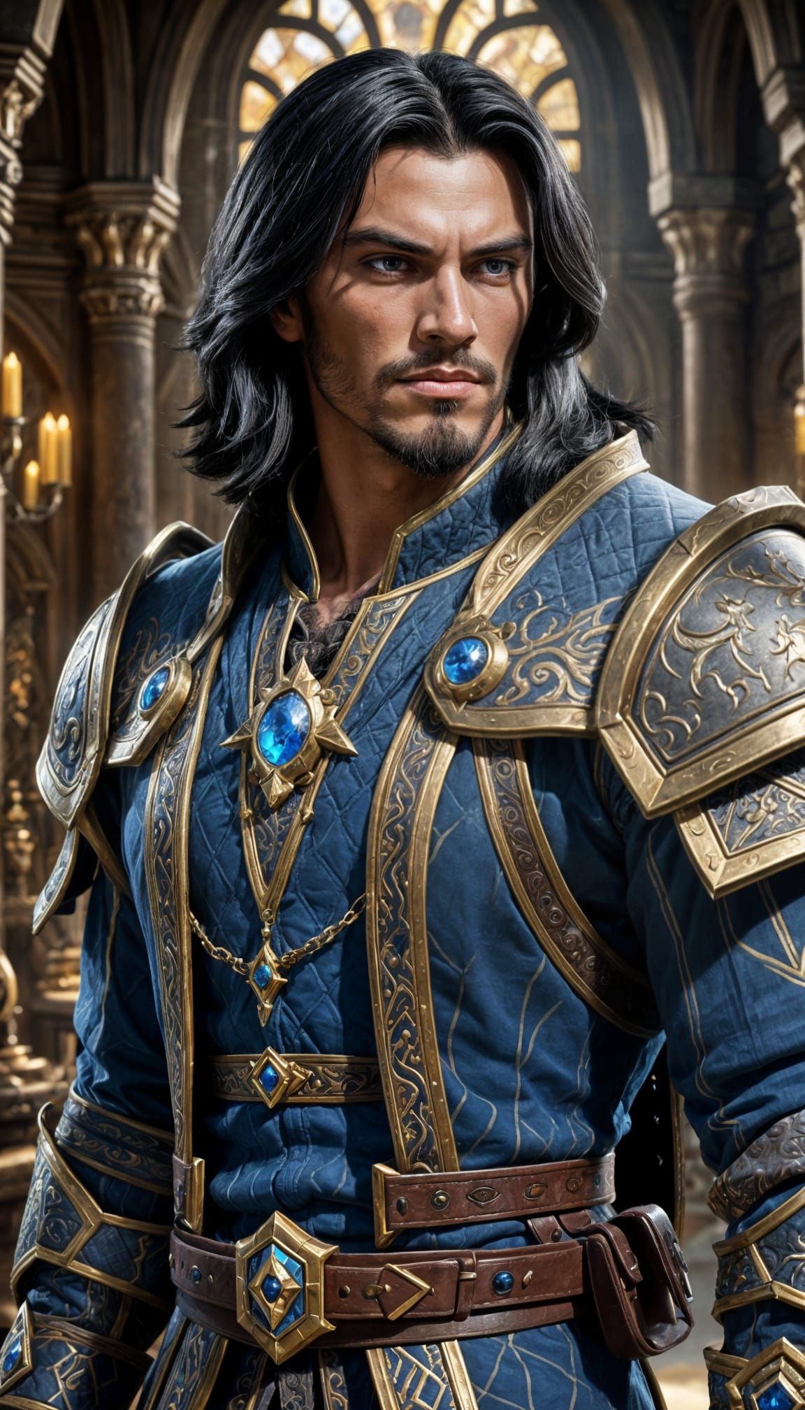 Hyperrealistic Young Lord in Warcraft Style Castle