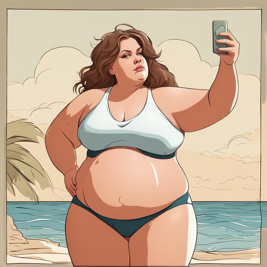 Plus-Size Woman in Bikini Side Profile