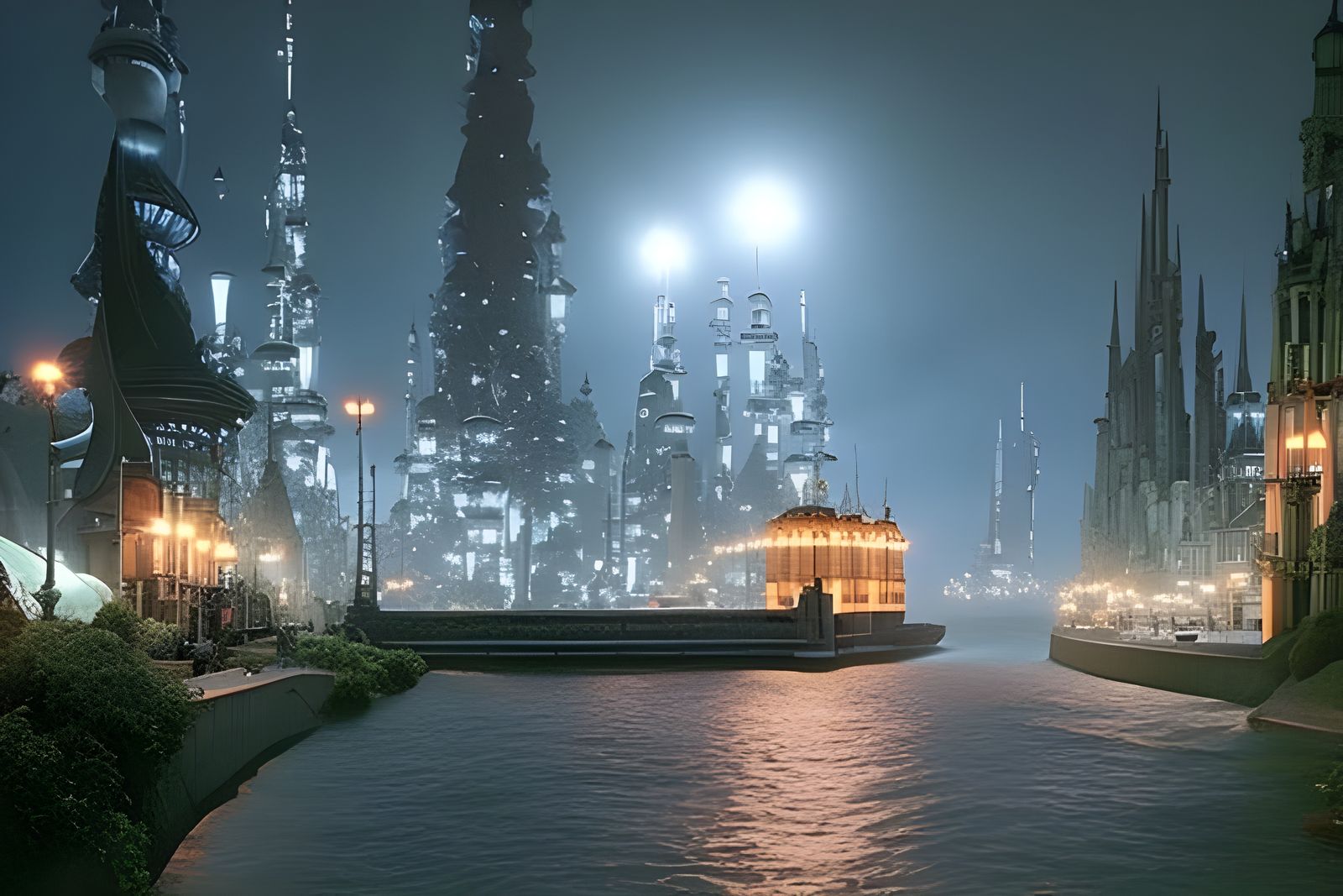 Futuristic Cityscape with Bizarre Creatures in Hyper-Real St...
