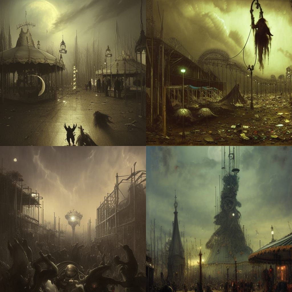 Eerie Abandoned Carnival in Dark, Gothic Style