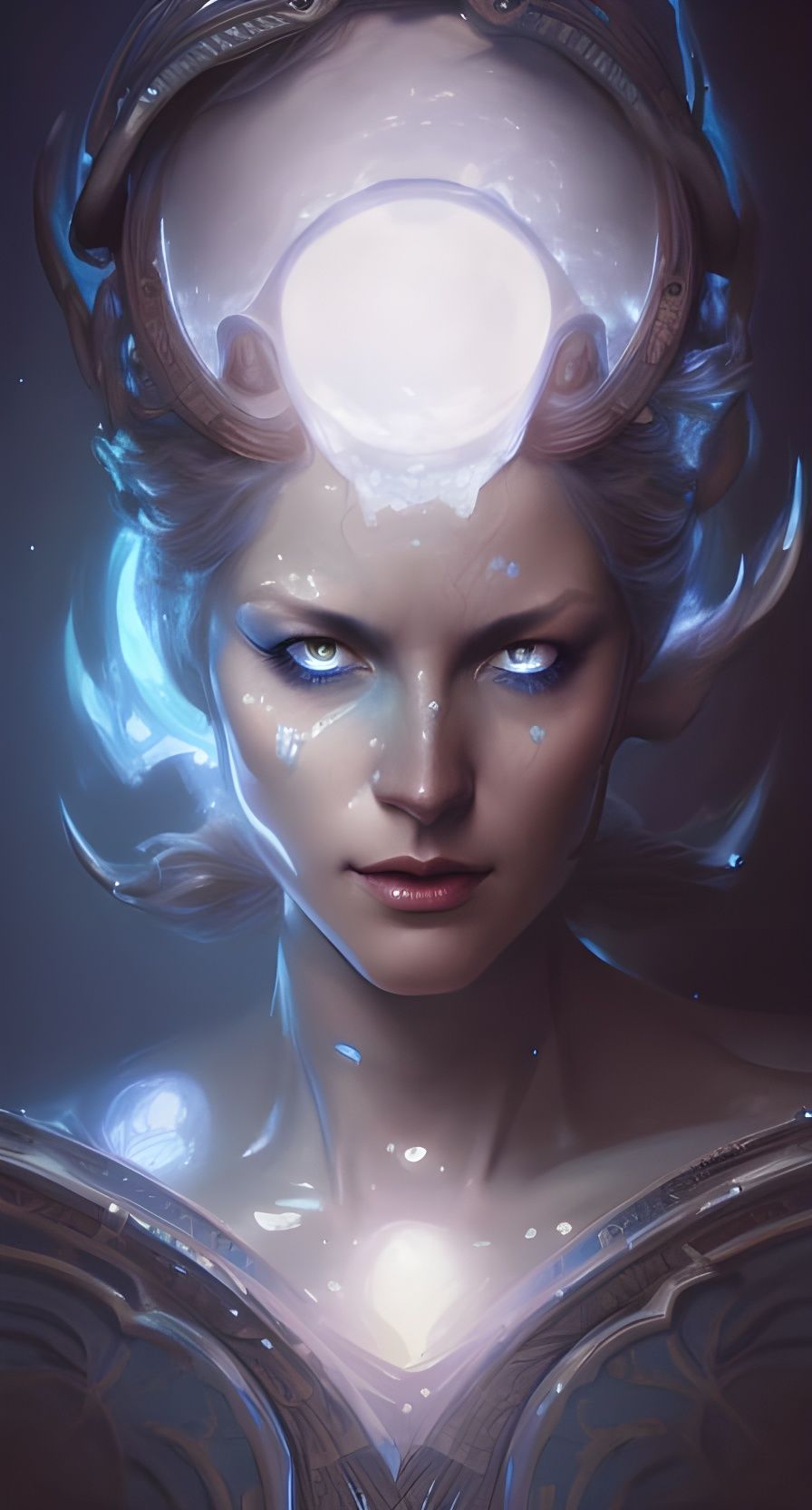 Blue Celestial Woman Portrait in Godlike Style