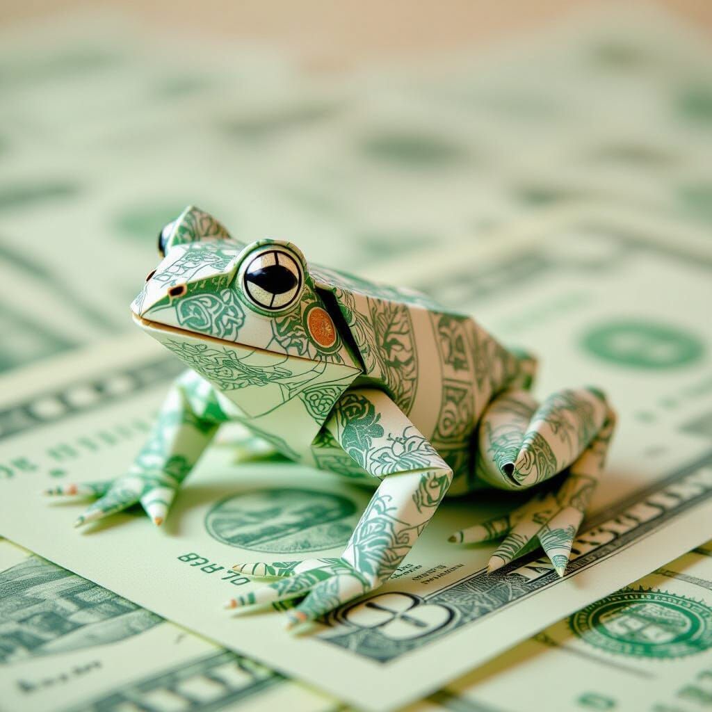 Origami Frog Made From Dollar Bills