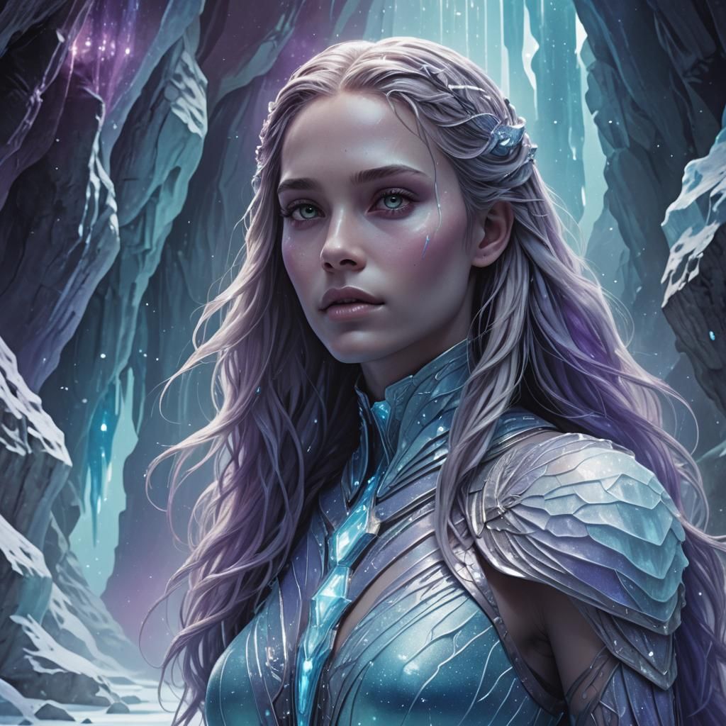 Haumea as Humanoid in Mystical Icy Cavern