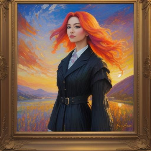 Neo-Impressionist Lady with Multicolored Hair