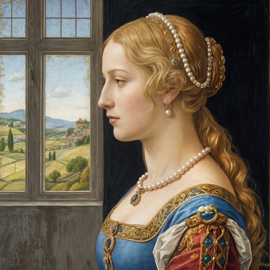 Renaissance Portrait of a Woman in Botticelli Style