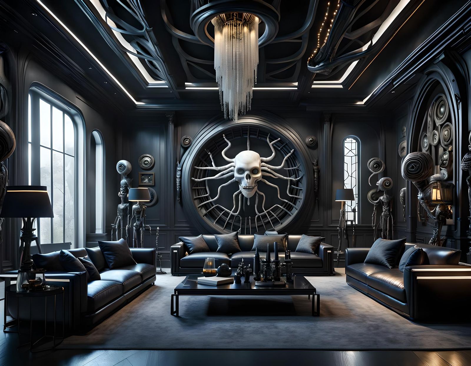 Surreal Living Room Interior in Gothic Style