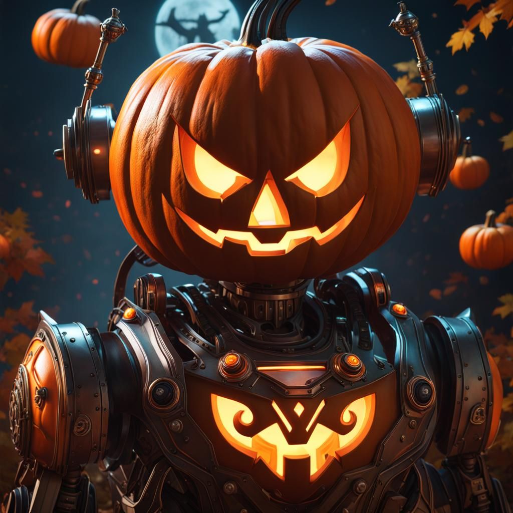 Spooky Robot Pumpkin Portrait in Unreal Engine 5