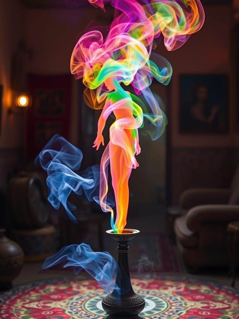 Rainbow Djinn Rising from Lamp in Casablanca