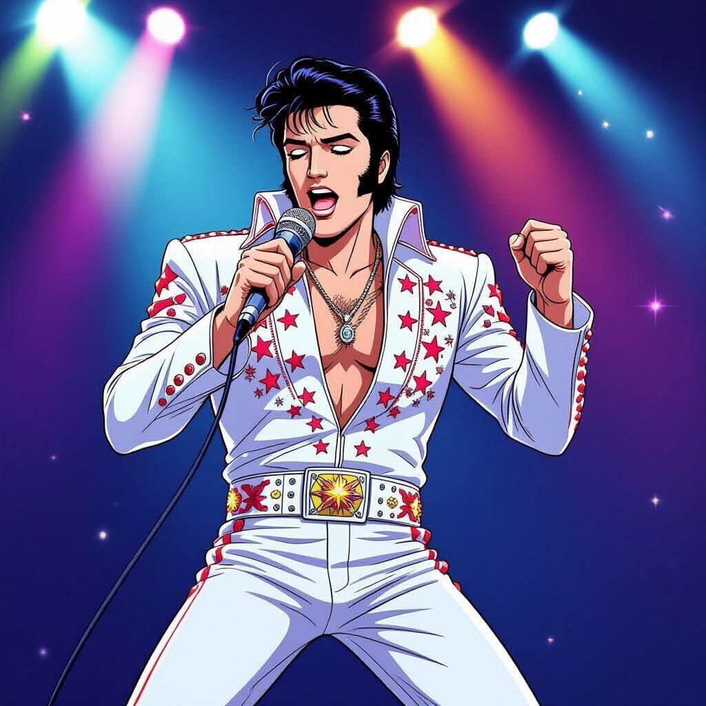 Elvis Presley's Iconic Performance in 80s Anime Style