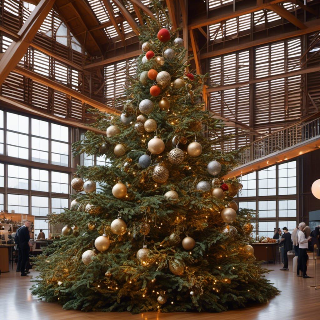 Vivid Christmas Tree Sculpture in Hyperrealistic Style
