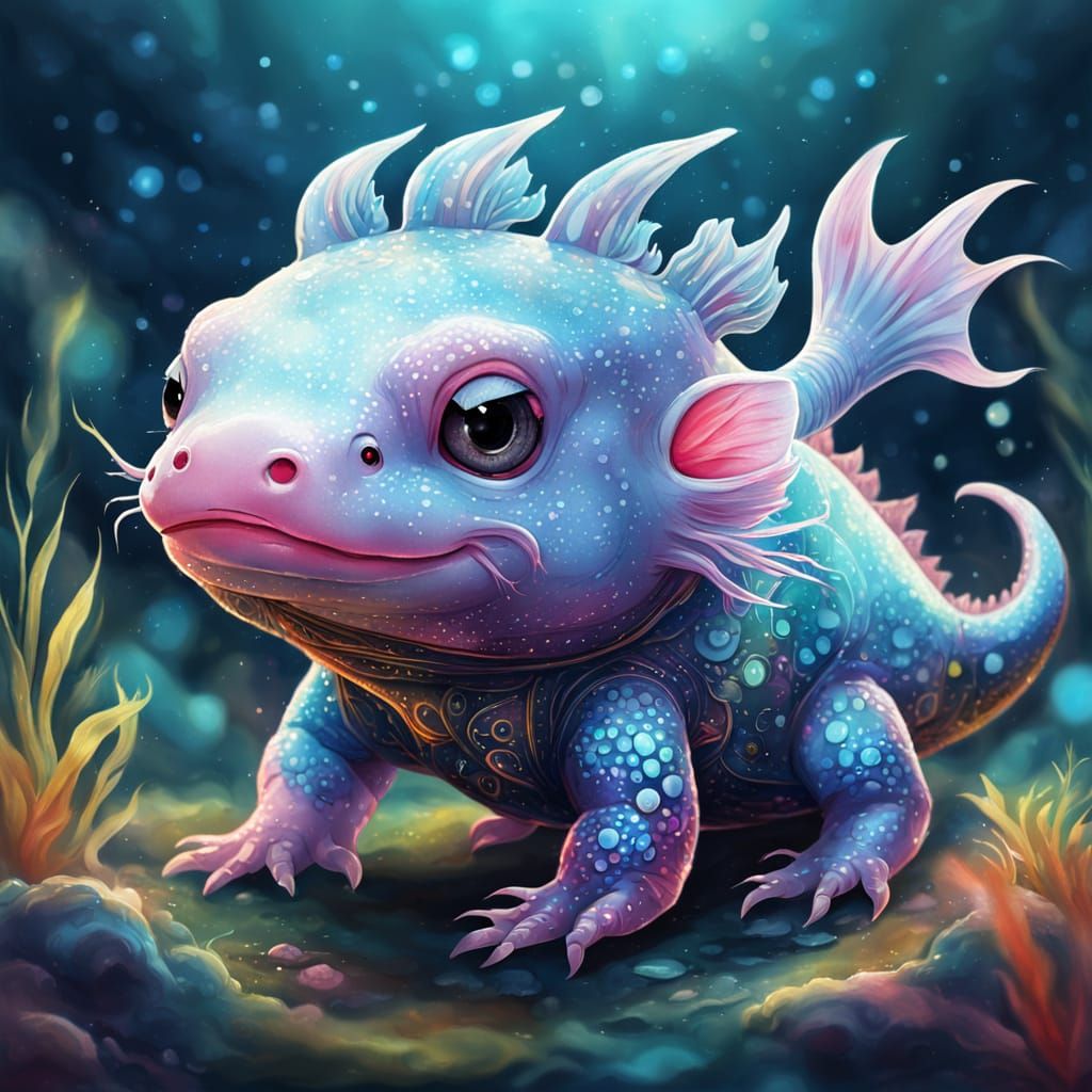 Surreal Chibi Axolotl in Cosmic Astral Illustration