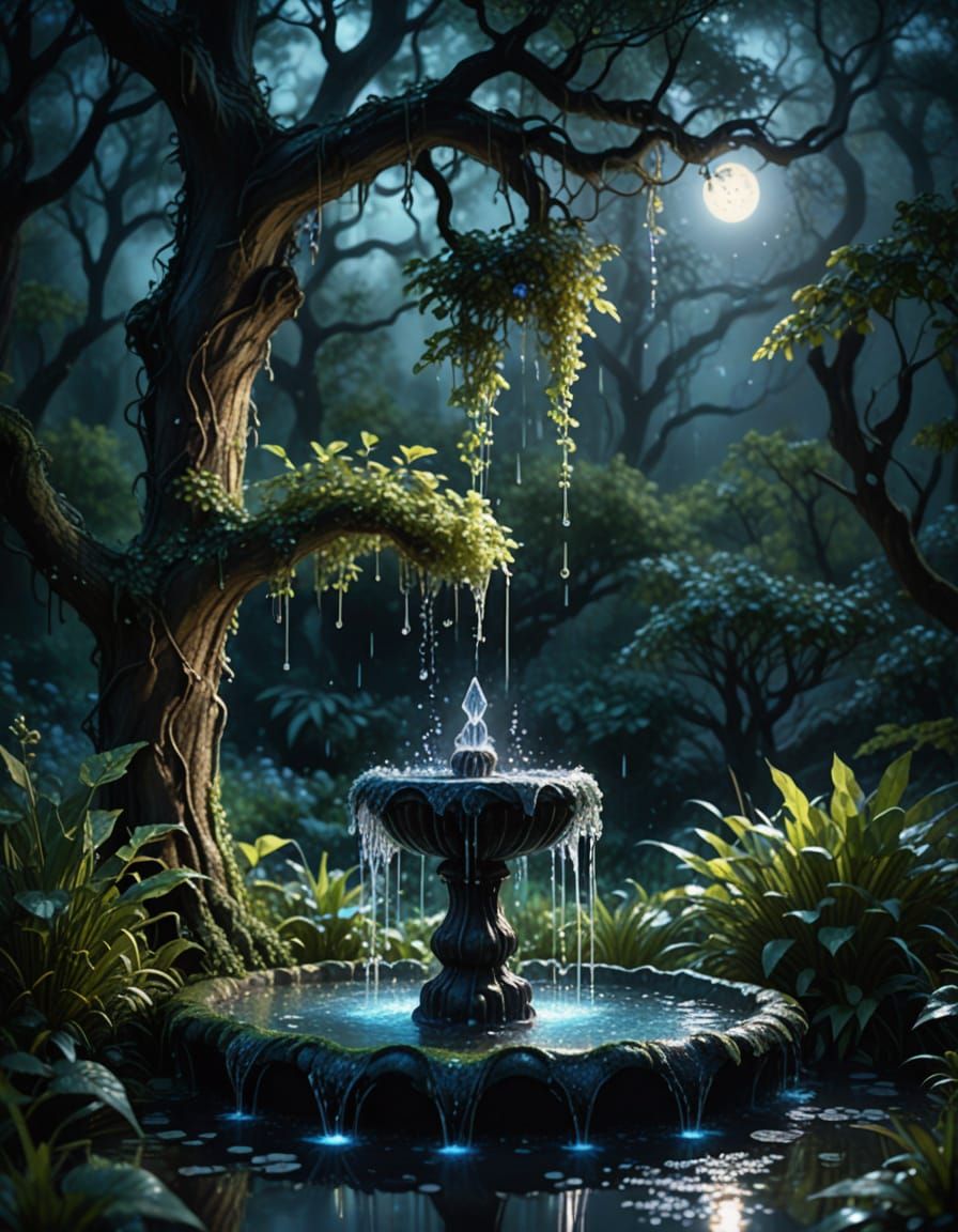Ethereal Fountain of Light in Woodland Spring