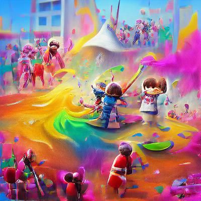 Playmobil Holi Festival: Detailed Artstation Painting