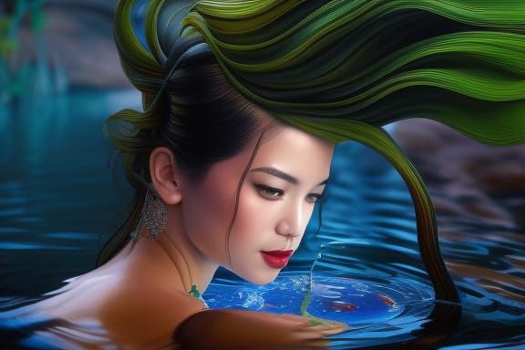 Koi Pond Goddess: A Surreal Digital Portrait