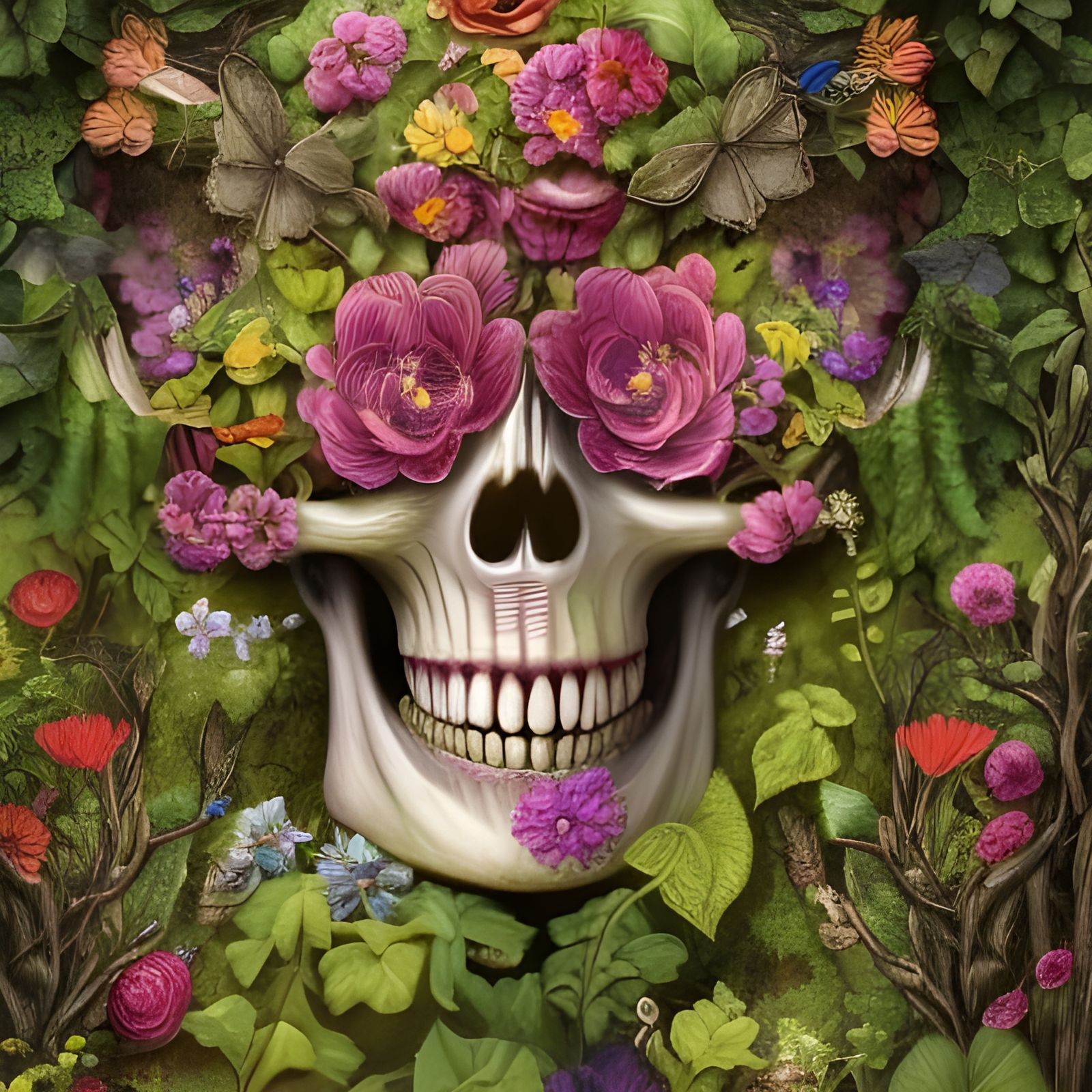 Floral Skull: Detailed Garden Fantasy Art