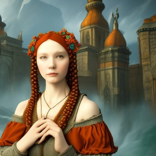 Renaissance Market Girl in Detailed Matte Painting