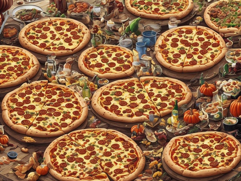 Thanksgiving Pizza Feast in Surreal Digital Art