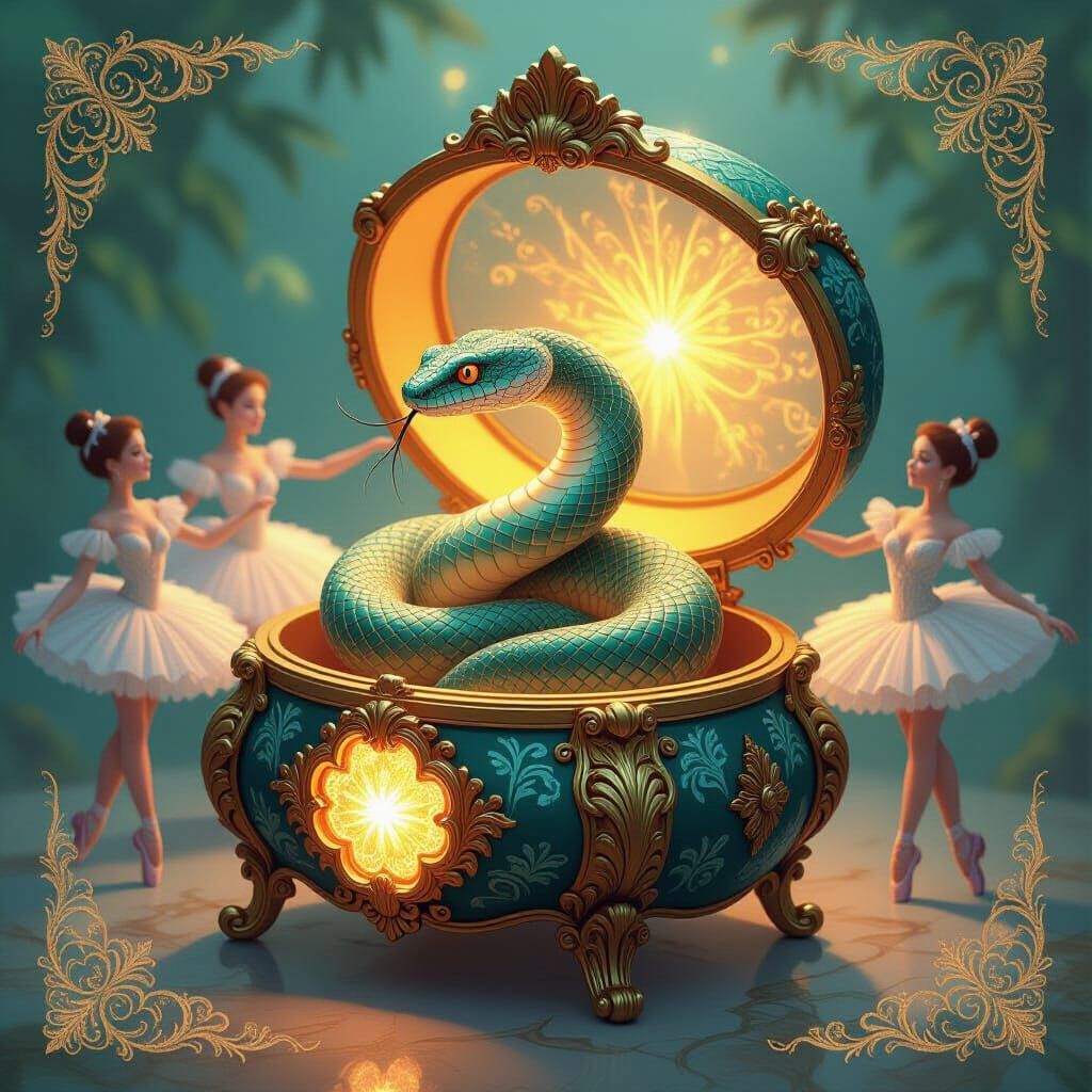 Viper in Ornate Musical Box, Dreamlike Art