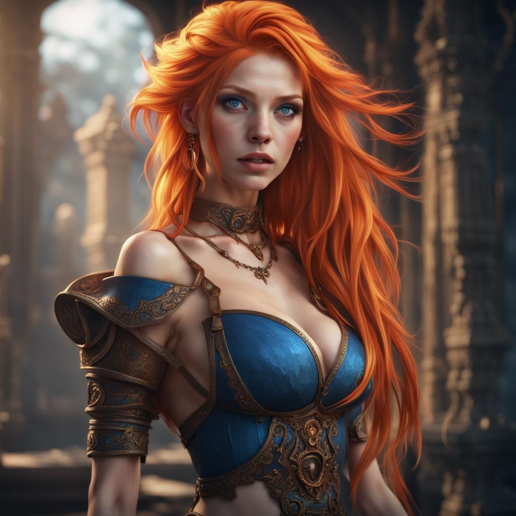 Fantasy Girl with Orange Hair, Digital Art