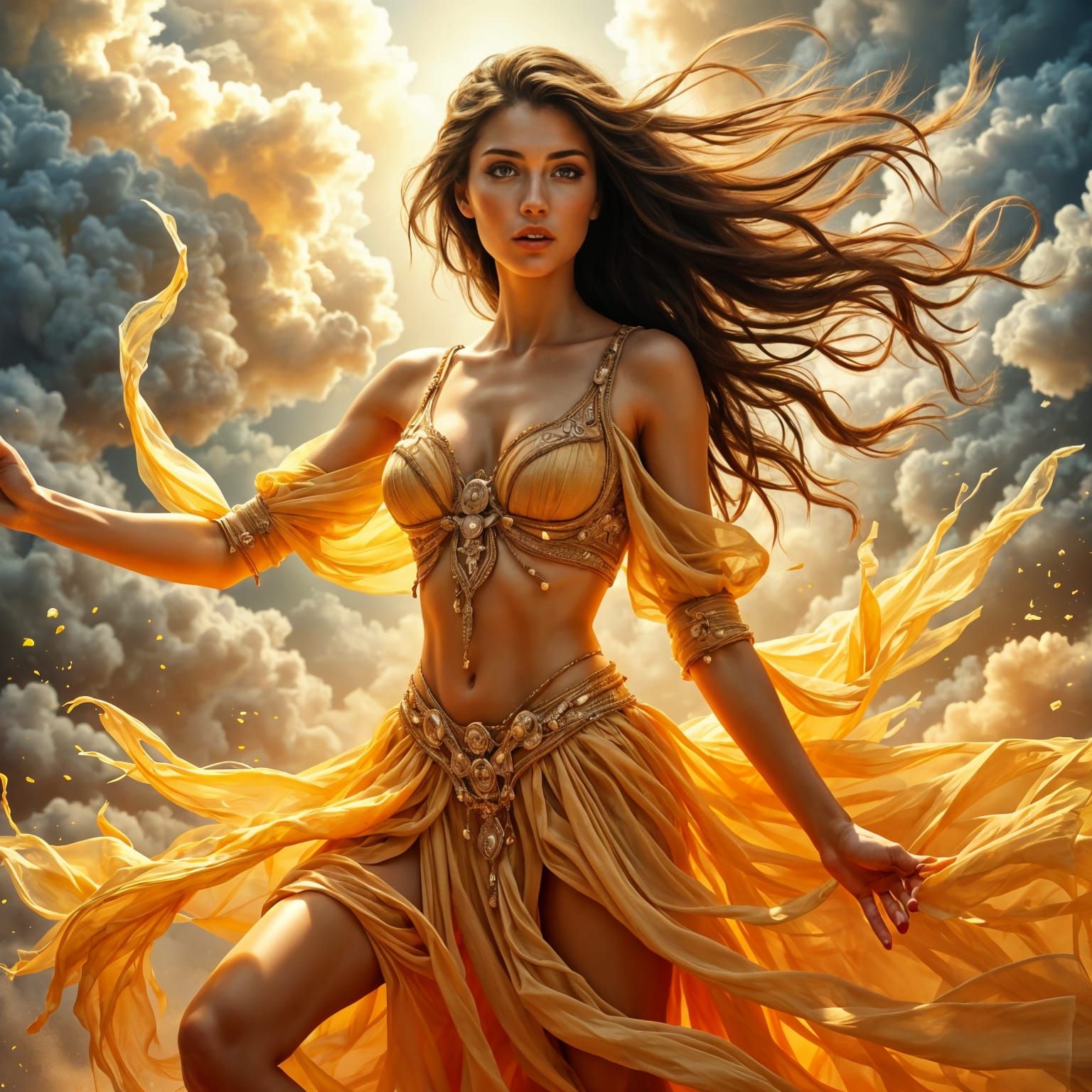 Woman Emerge From a Vibrant Oil Painting of a Sandstorm