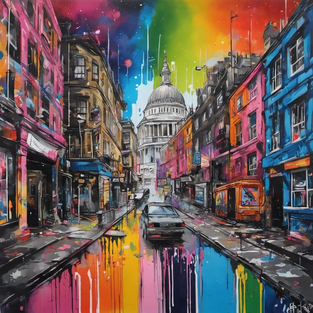 Inception-Style London Streets as Graffiti Splash Art