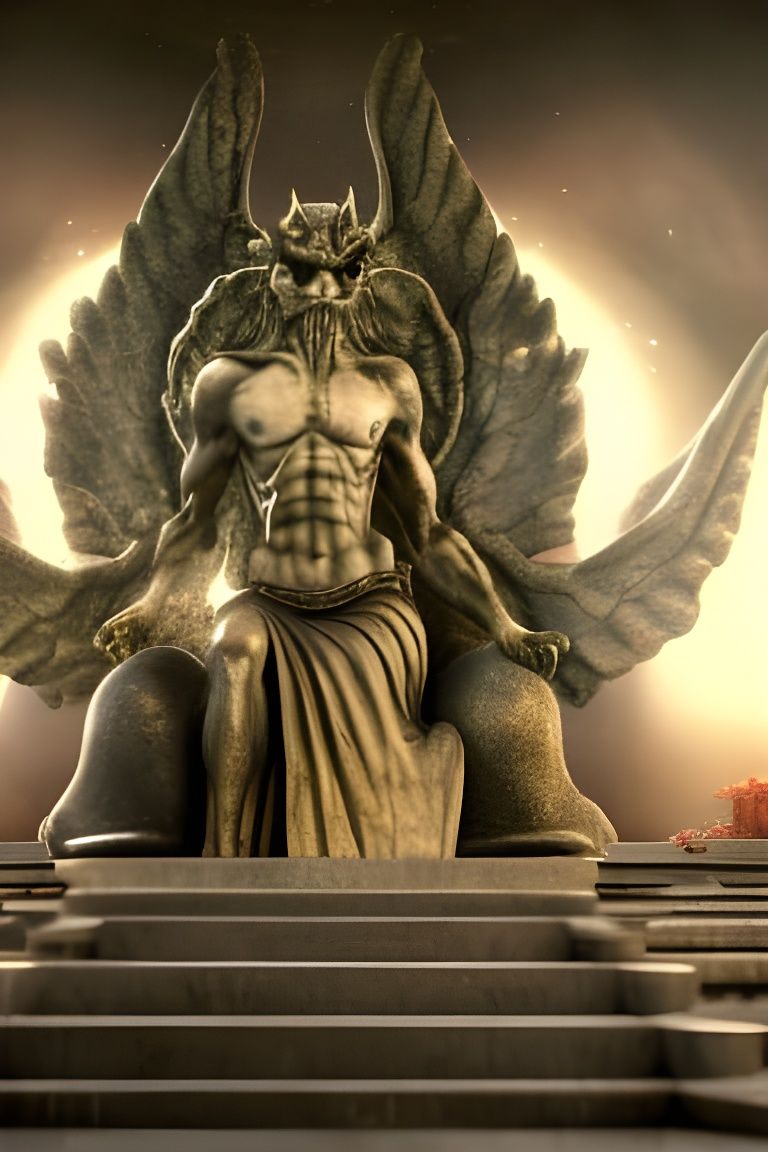 Demon Statue in Abandoned Mausoleum: Detailed Matte Painting