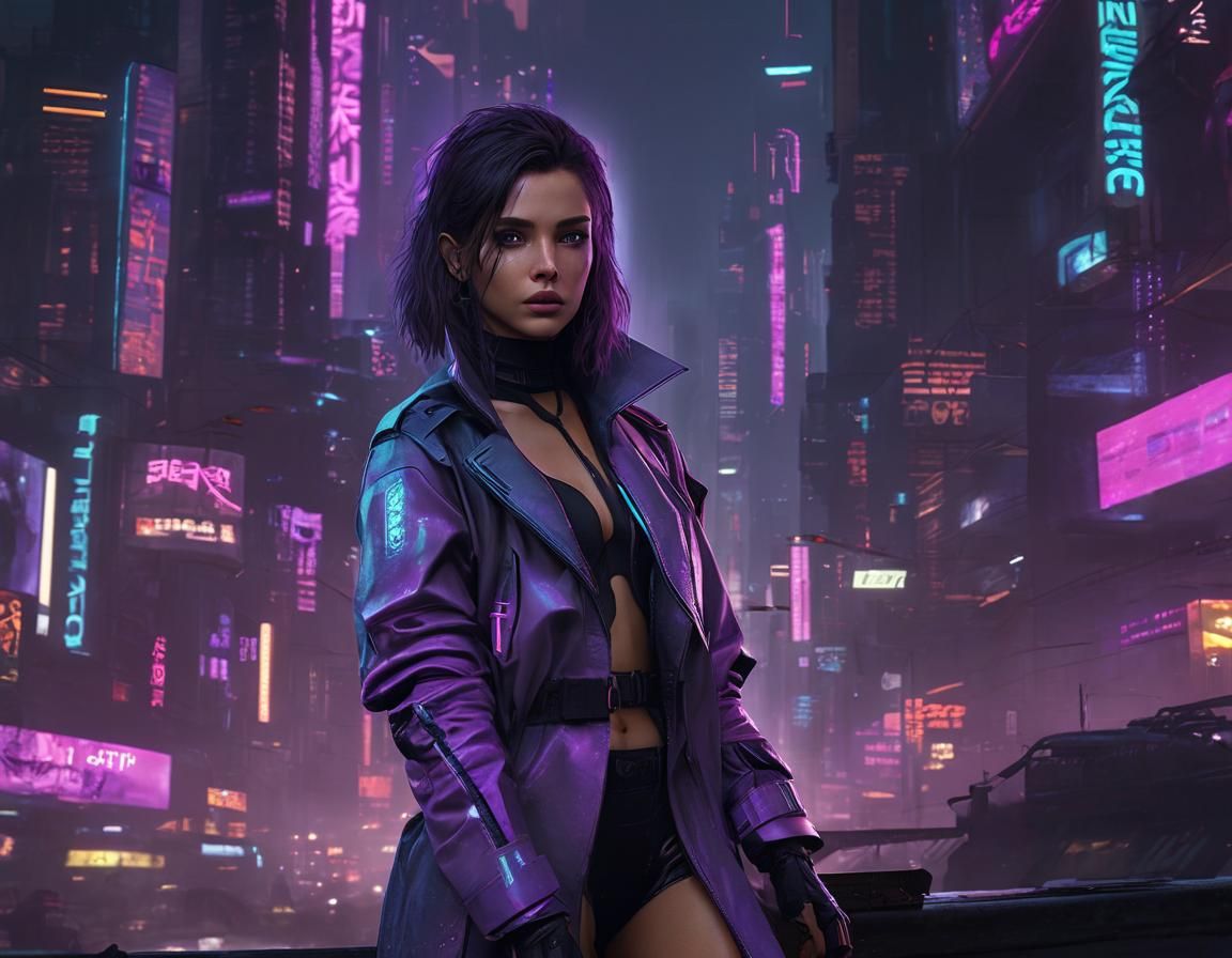 Neon Cyberpunk Woman in Futuristic City