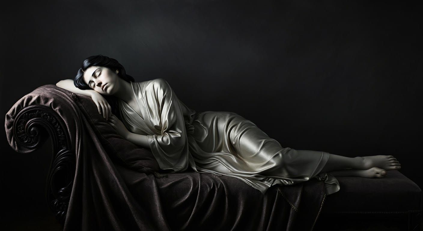 Ebony Woman Resting on Chaise Lounge