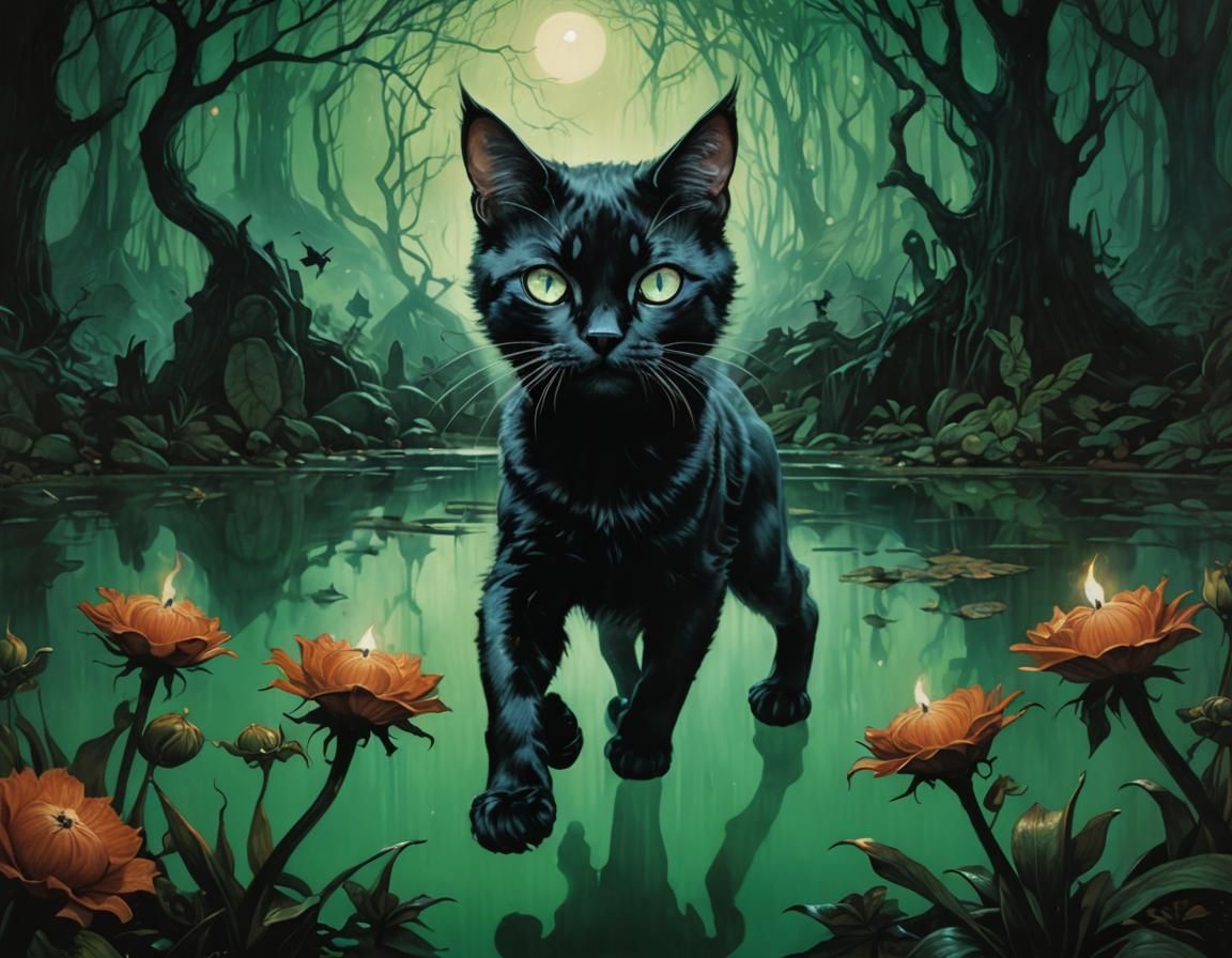 Eerie Chibi Cat Girl Portrait in Gothic Style