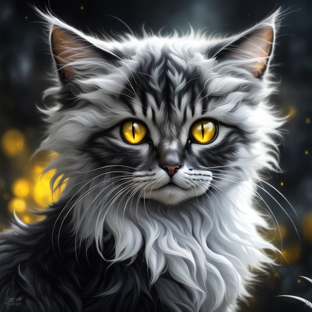 Black and White Cat in Luis Royo Style