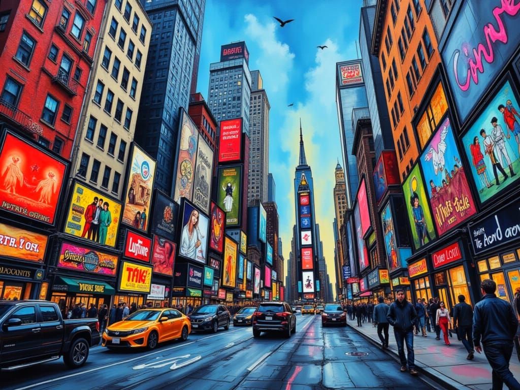 Vibrant Cityscape in the Style of David Mack