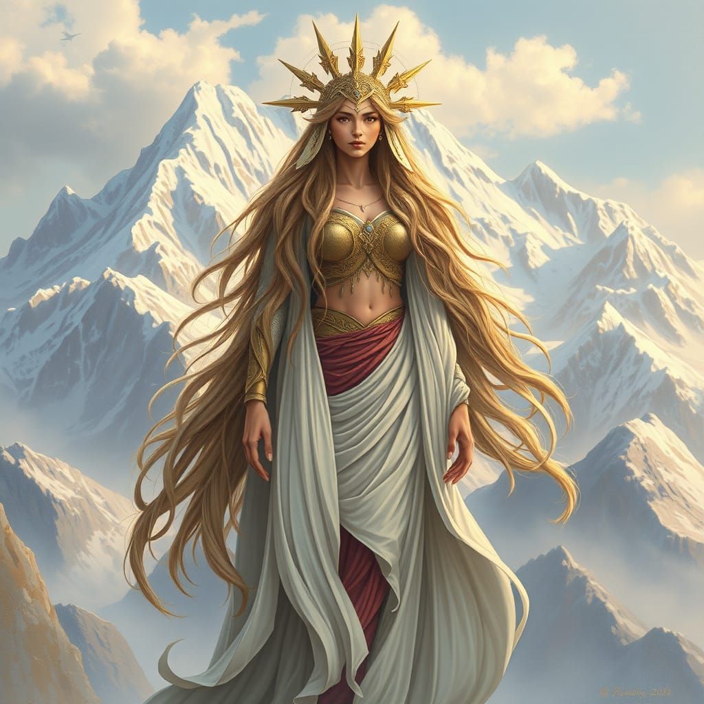 Mountain Goddess in Ethereal Realism Style